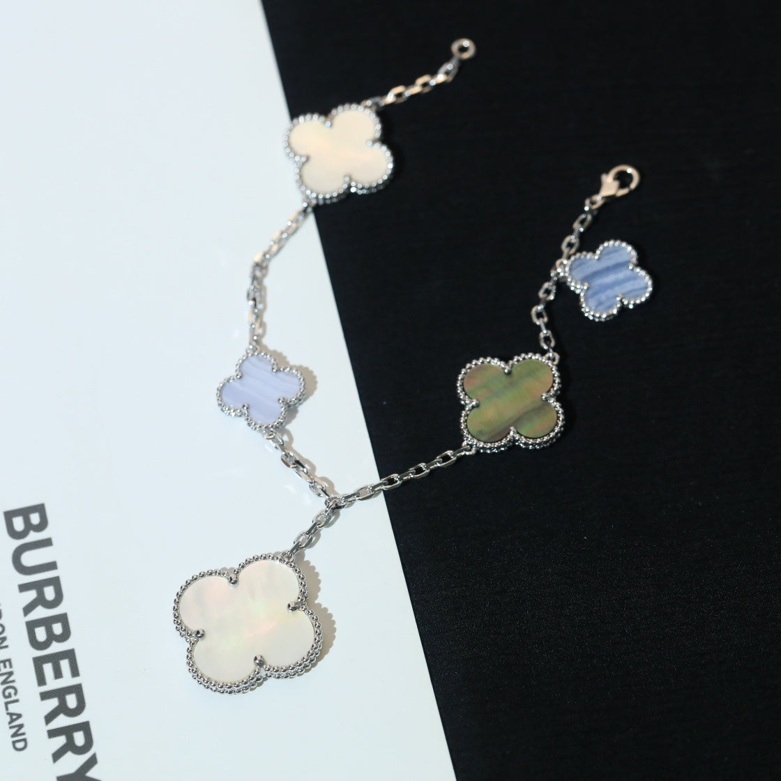 VCA CLOVER BRACELET 5 MOTIFS MOP CHALCEDONY SILVER