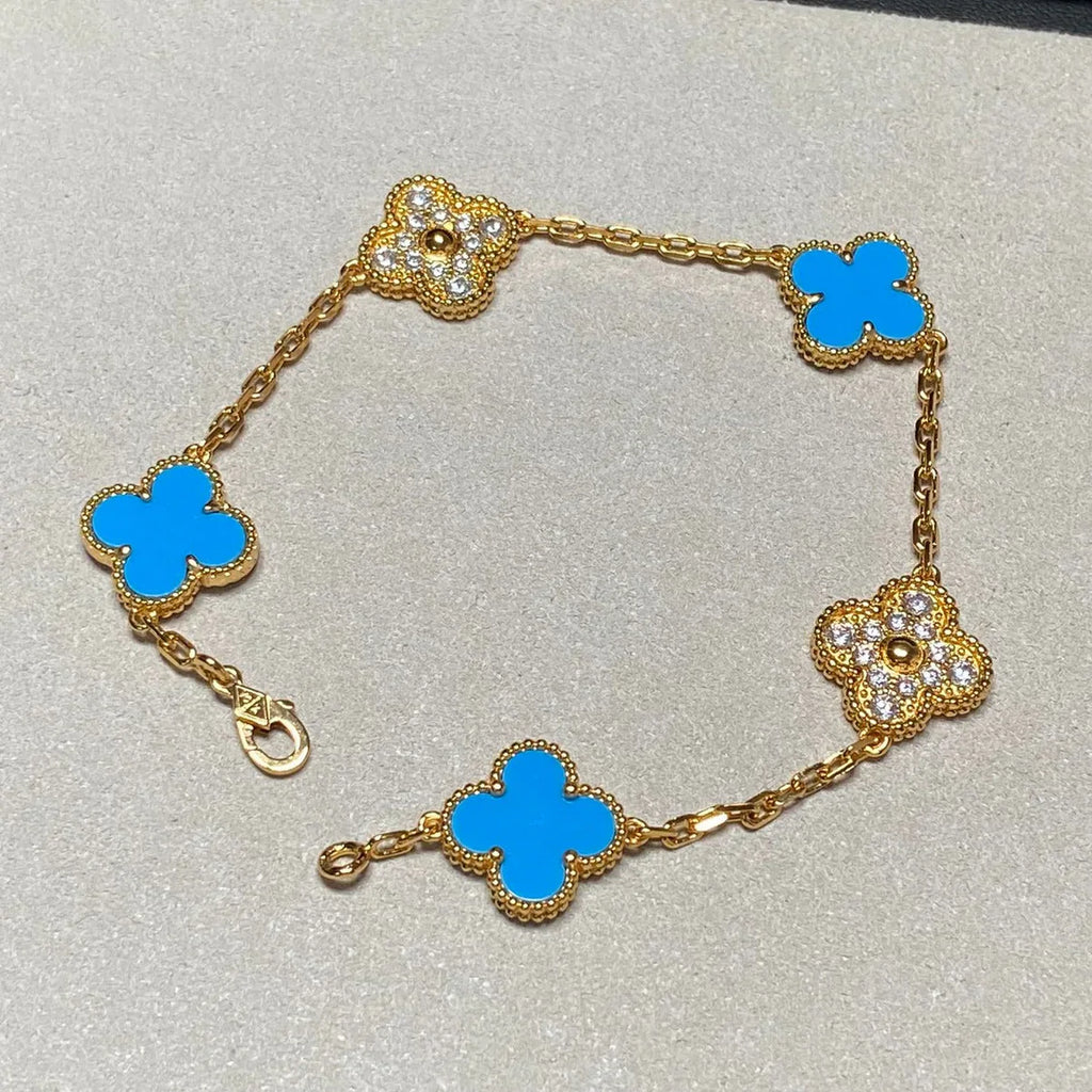 VCA CLOVER 5 MOTIF BLUE AGATE BRACELET COLLECTION