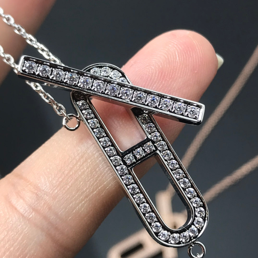 HERMES HM NECKLACE PLATINUM ROSE GOLD DIAMOND