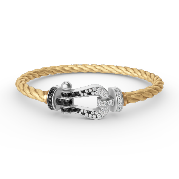 FRED FORCE LARGE HORSESHOE BLACK WHITE DIAMOND BRACELET SILVER